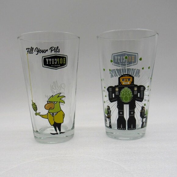 HOP CITY Brewing Co Beer Pint Glass Polly Bird and Hopbot IPA - Picture 11 of 12